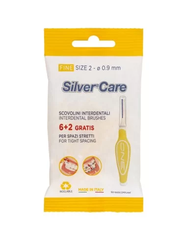 Set 8 periute interdentare Silver Care Fine Size 2-0,8 mm capac protectie culoare Galbena