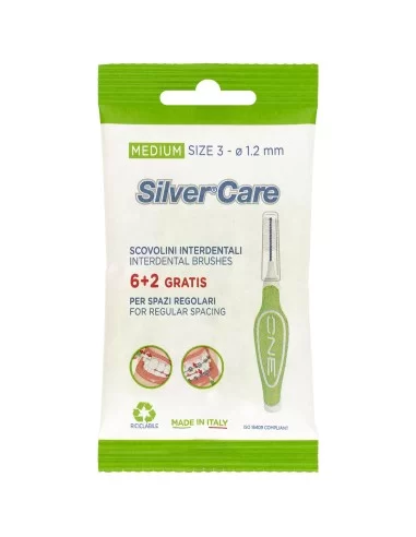 Set 8 periute interdentare Silver Care Medium Size 3-1,2 mm capac protectie culoare Verde