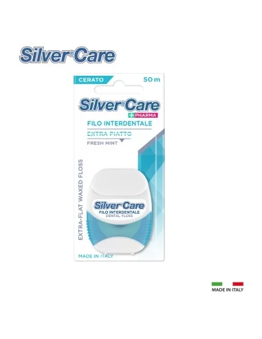 Ata dentara cerata SILVER CARE extra plata, aroma delicata Menta 50 metri, made in Italy